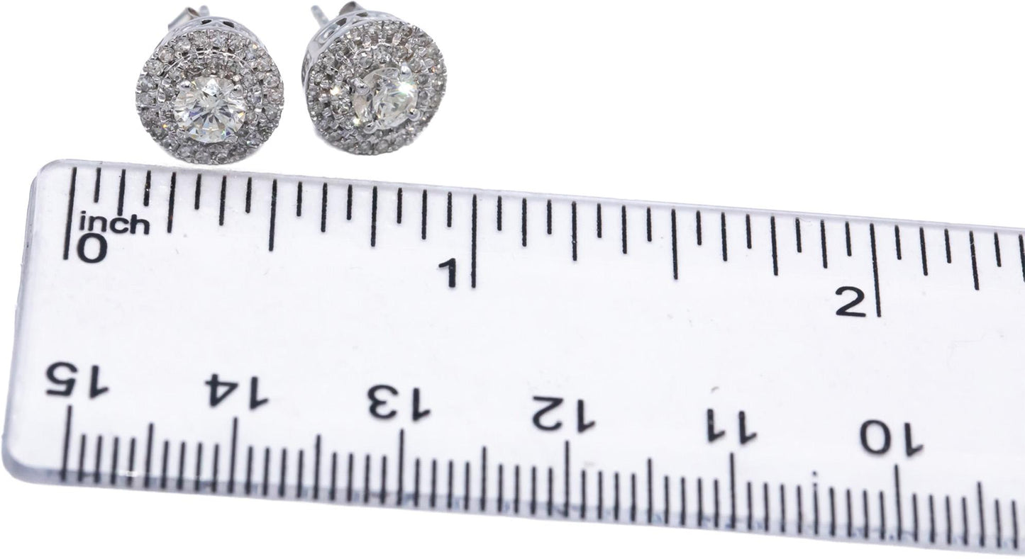 Round Diamond 14k White Gold Halo Stud Earrings 1.0CT w/ 0.75CT Centers