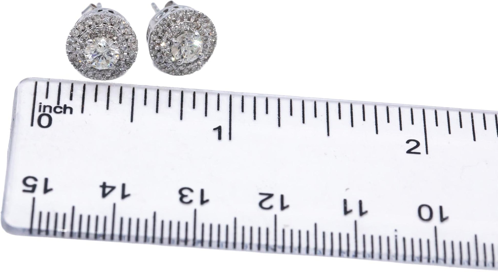 Round Diamond 14k White Gold Halo Stud Earrings 1.0CT w/ 0.75CT Centers