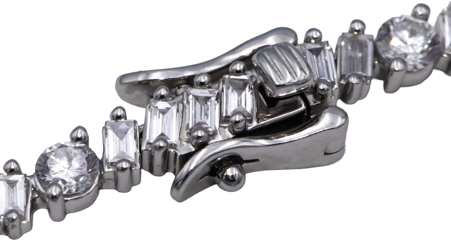 14k White Gold Lab-Grown Baguette & Round VS Diamond Line Necklace 8.50CT