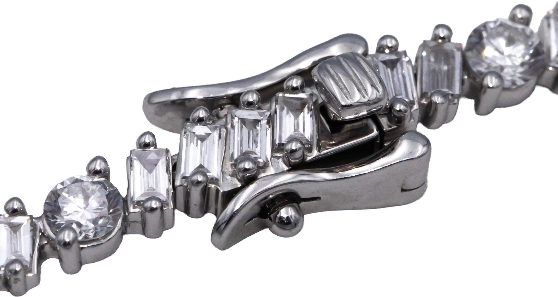 14k White Gold Lab-Grown Baguette & Round VS Diamond Line Necklace 8.50CT