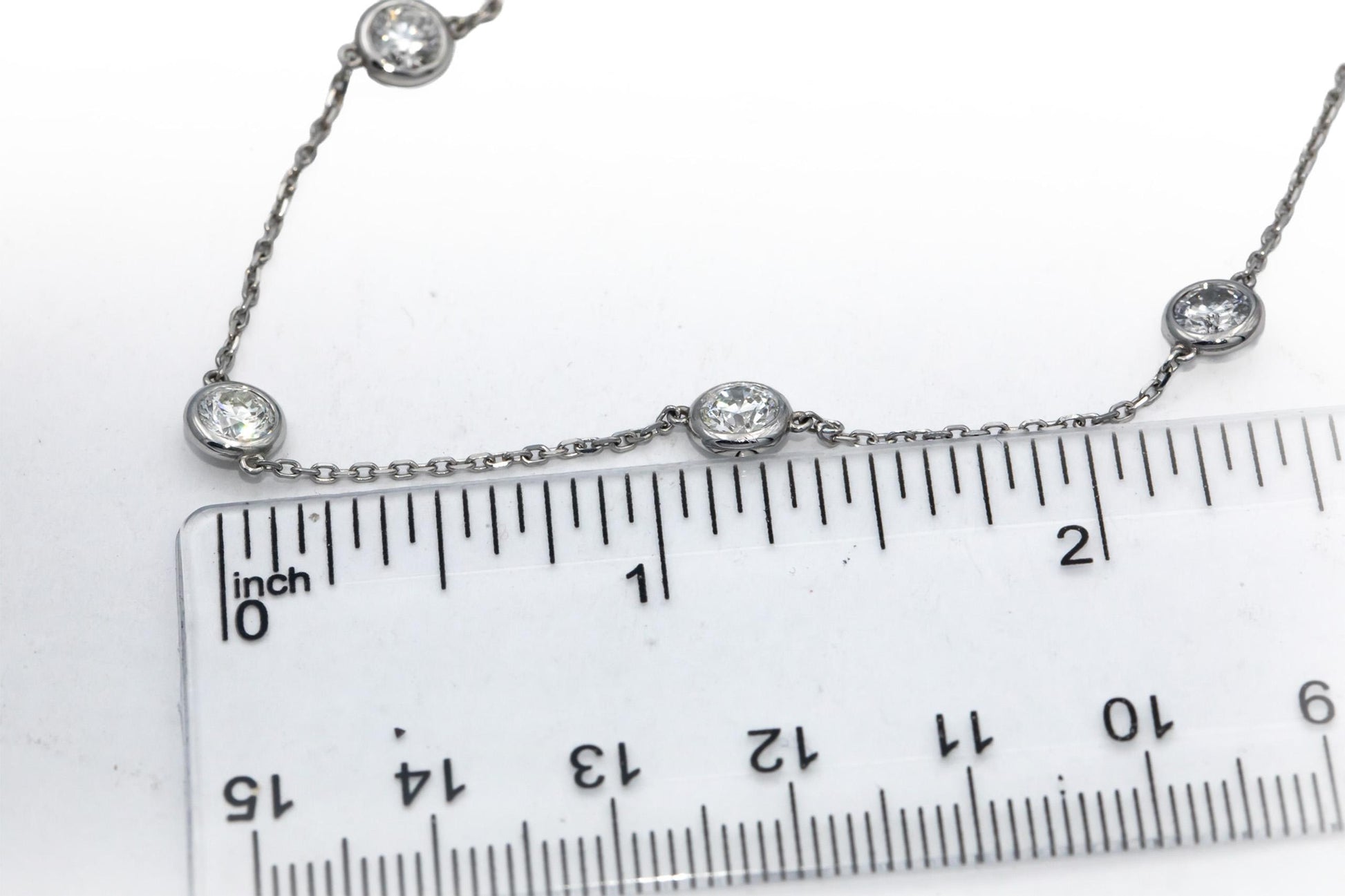 14k White Gold Round Bezel Set Diamond By the Yard Necklace Chain 3.80CT