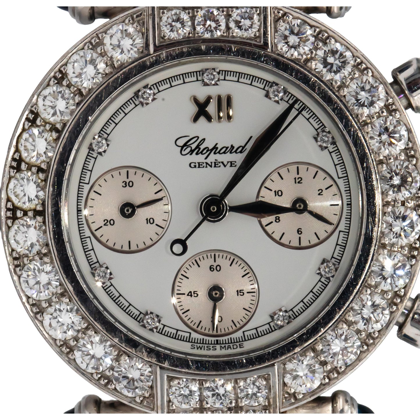 CHOPARD 18k Gold Imperiale Diamond Sapphire Chronograph Quartz Watch 3.25CT