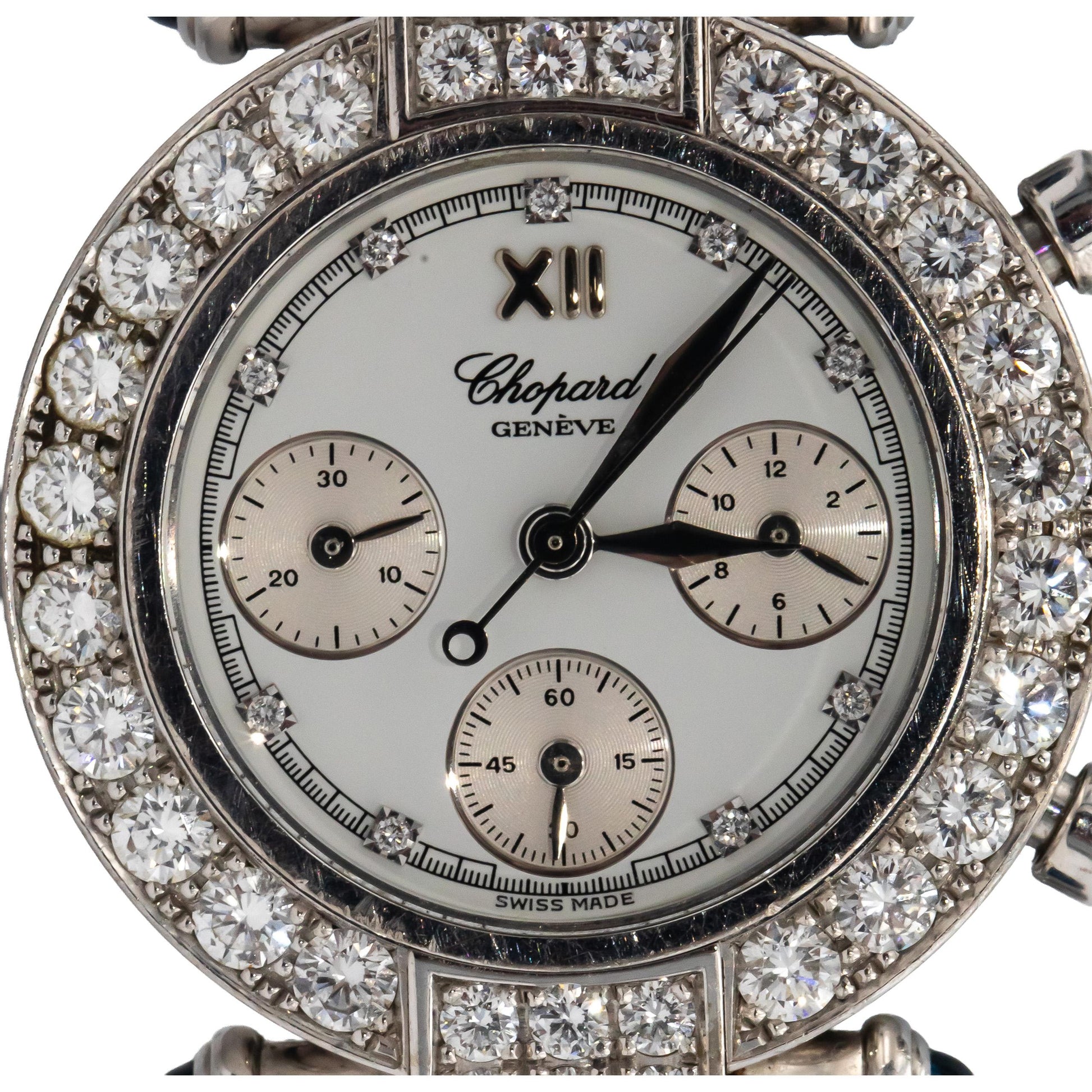 CHOPARD 18k Gold Imperiale Diamond Sapphire Chronograph Quartz Watch 3.25CT