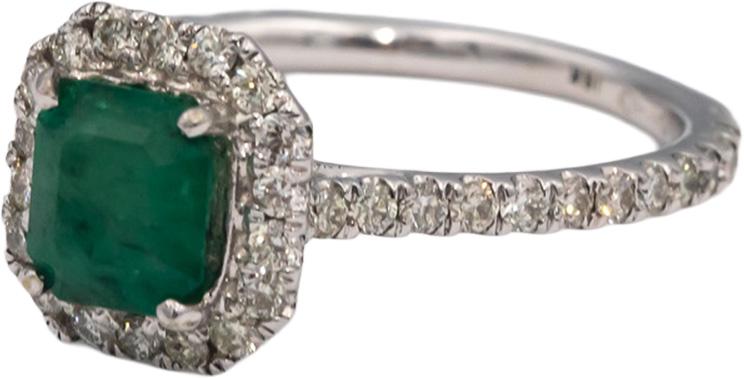 18k White Gold Emerald & VS Diamond Cocktail Ring 1.57CT Size 7
