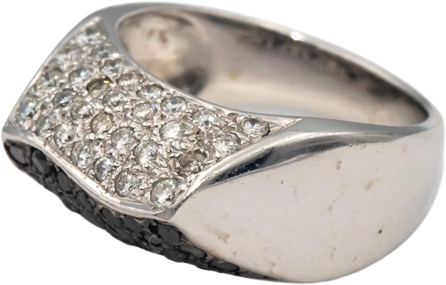 LE VIAN 18k White Gold White and Black Round Diamond Cluster Ring 1.0CT Size 7