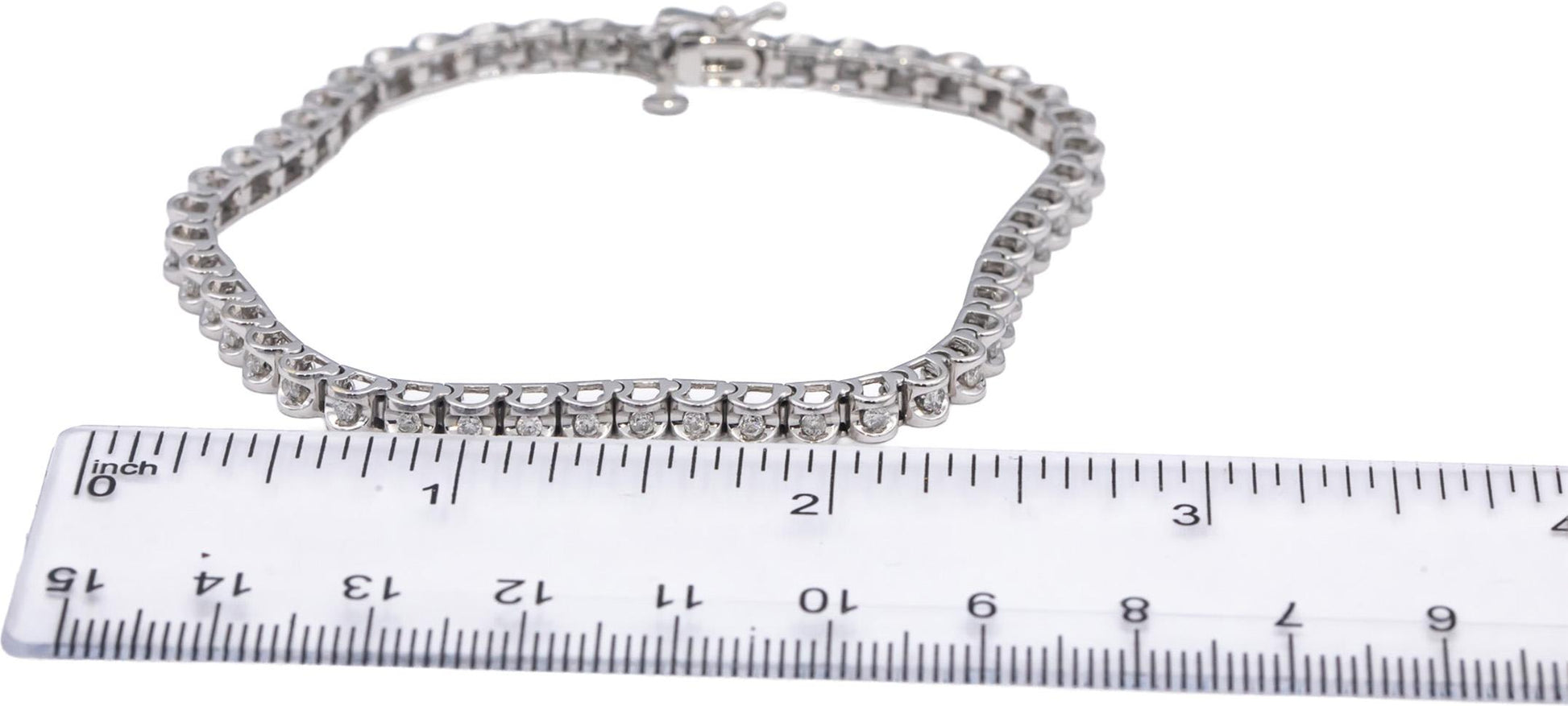 10k White Gold Round Half Bezel Set Diamond Tennis Bracelet 0.75CT
