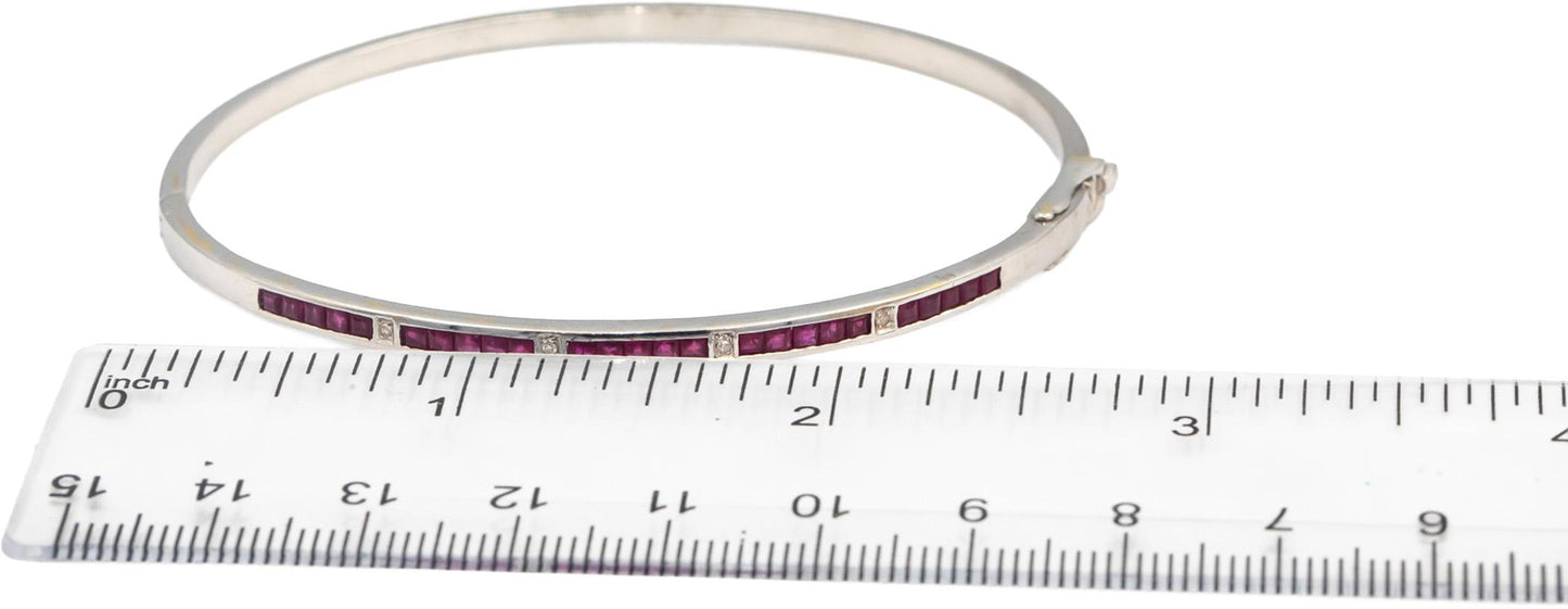 18k White Gold Ruby and Diamond Bangle Bracelet 0.79CT