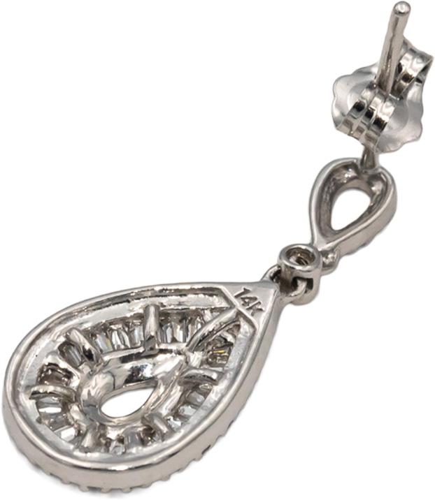 14k White Gold Round & Baguette Cut Diamond Drop Dangle Earrings 0.50CT