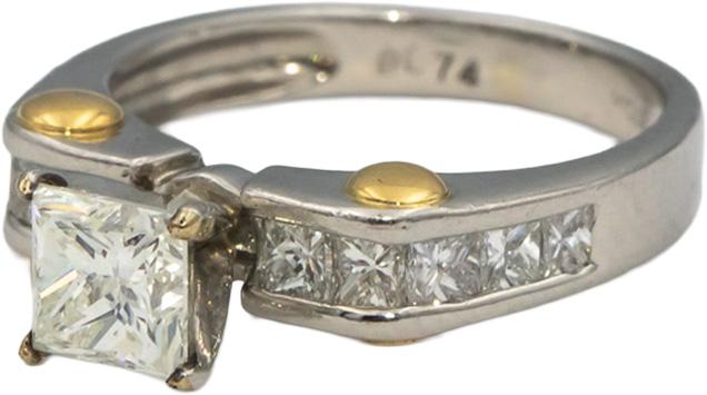 Platinum & 18k Gold Princess Cut Diamond Engagement Ring 1.14CT w/ 0.74CT Center