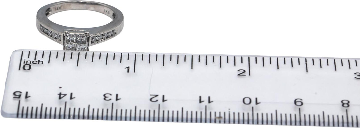 14k White Gold Princess & Round Diamond Engagement Ring 0.35CT Size 5.5