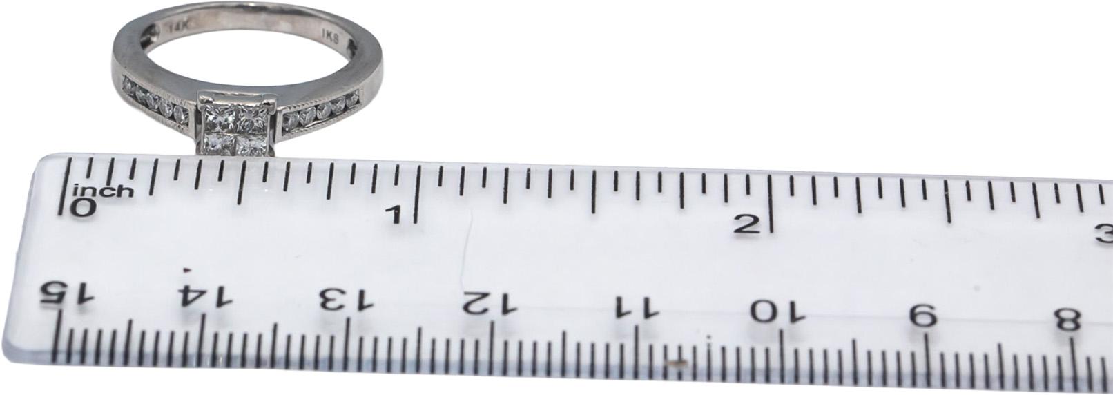 14k White Gold Princess & Round Diamond Engagement Ring 0.35CT Size 5.5