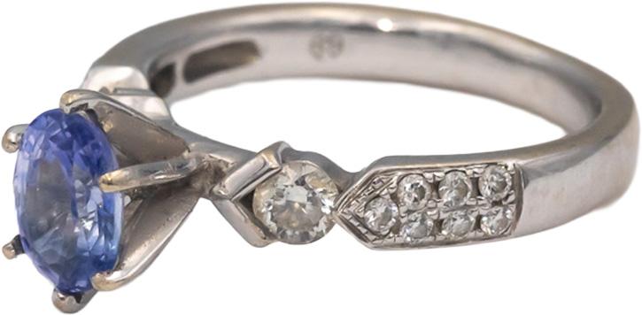 18k White Gold Oval Sapphire VS Round Diamond Cocktail Ring 1.36CT Size 5.5