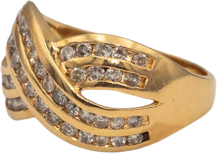 14k Yellow Gold Round Channel Set Diamond Crossover Ring 0.90CTW Size 9.25