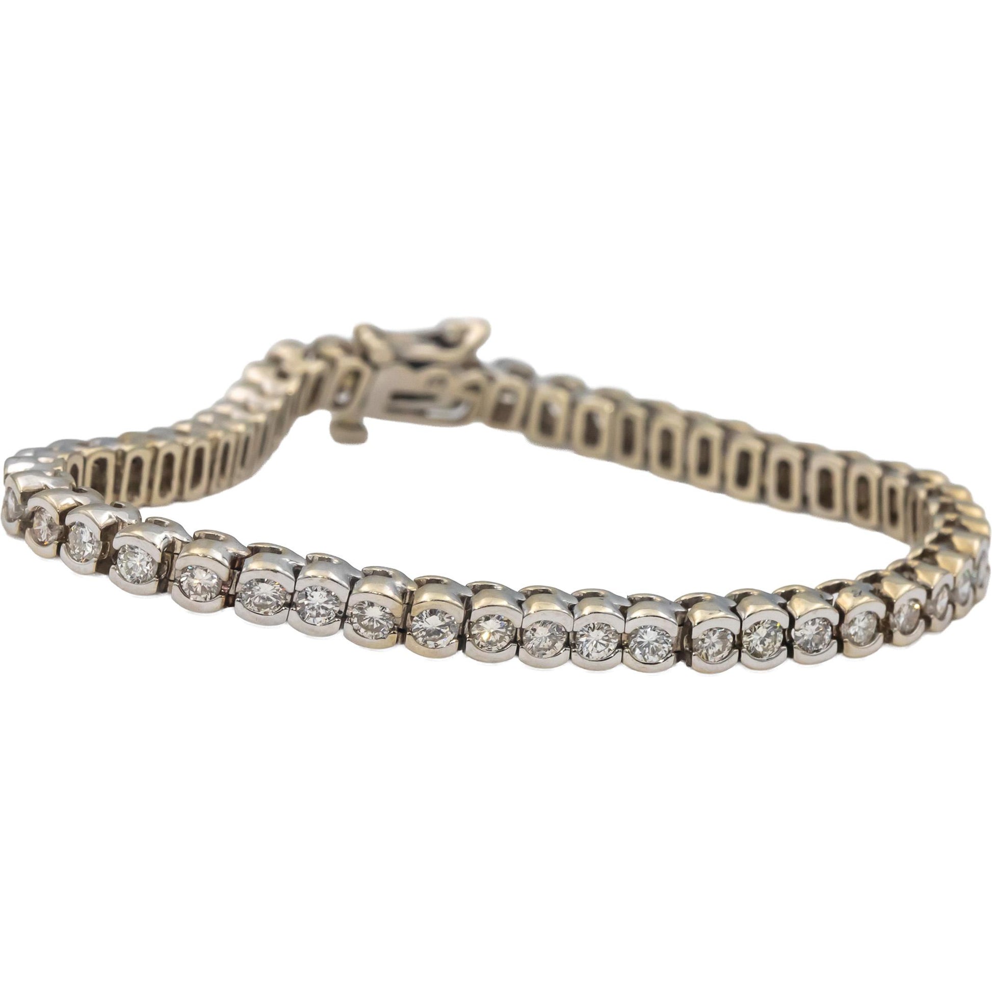 14k White Gold VS Round Half Bezel Set Diamond Tennis Bracelet 4.0CTW