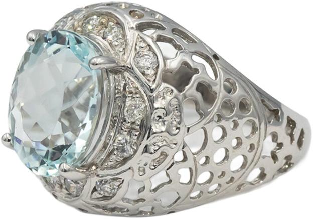 14k White Gold Oval Cut Aquamarine Round Diamond Cocktail Ring 4.70CT Size 7.75