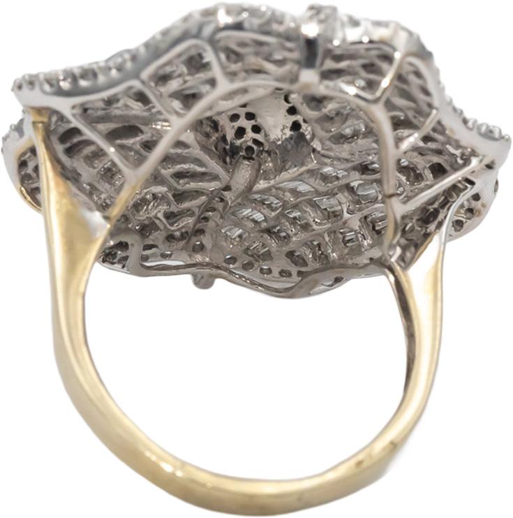 14k White Gold Round & Baguette Diamond Cluster Cocktail Ring 2.0CT Size 9.25