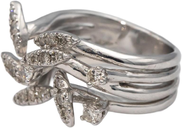14k White Gold Round Diamond Floral Multi-Band Ring 0.56CT Size 6.5