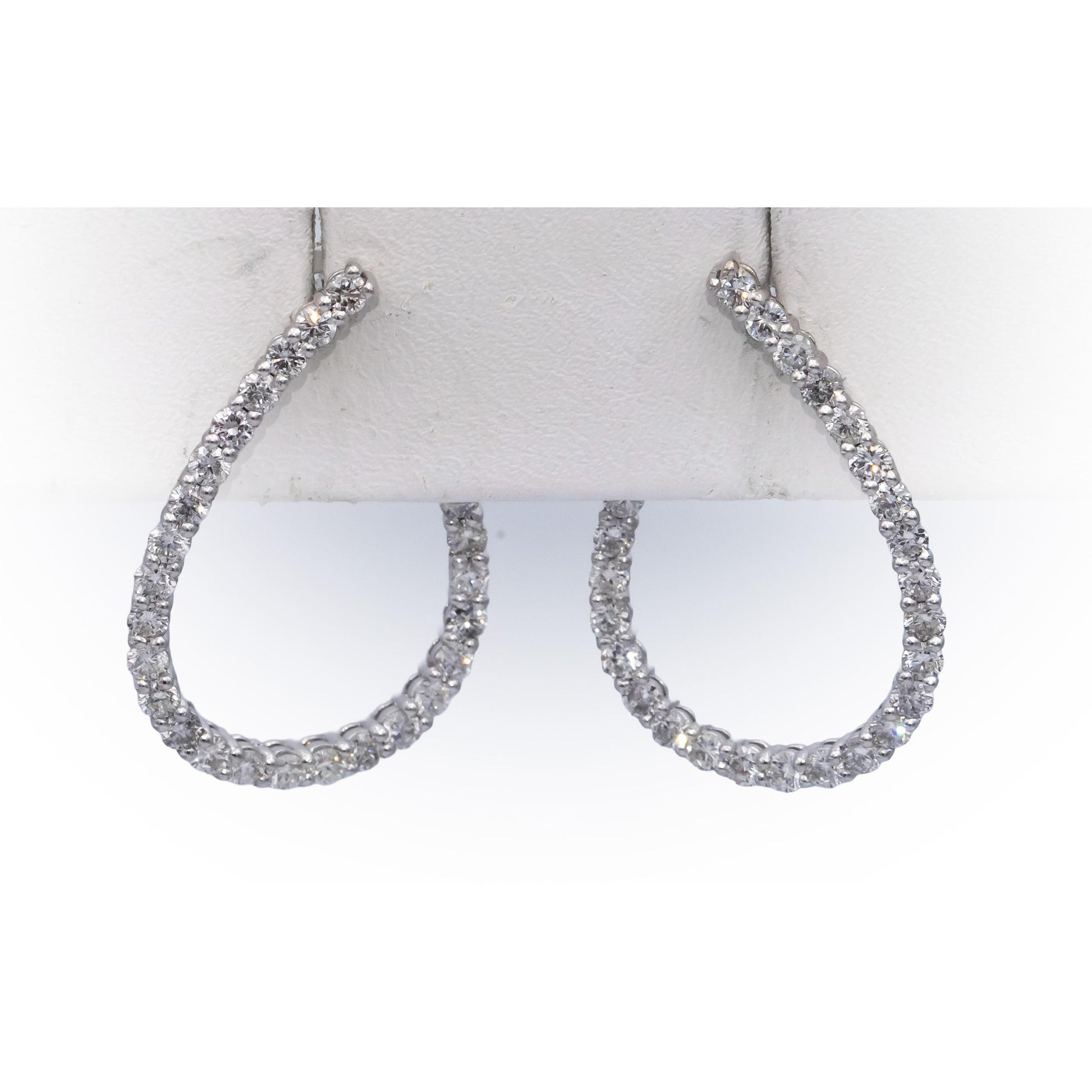 14k White Gold Round Diamond Spiral Hoop Earrings 2.50CT