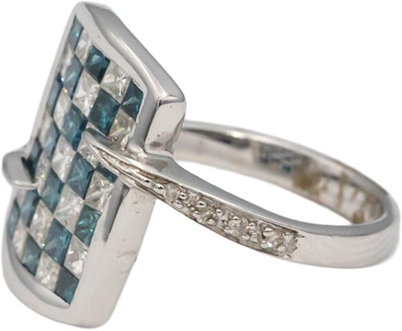 14k White Gold White & Blue Diamond Checkerboard Ring 1.0CT Size 7