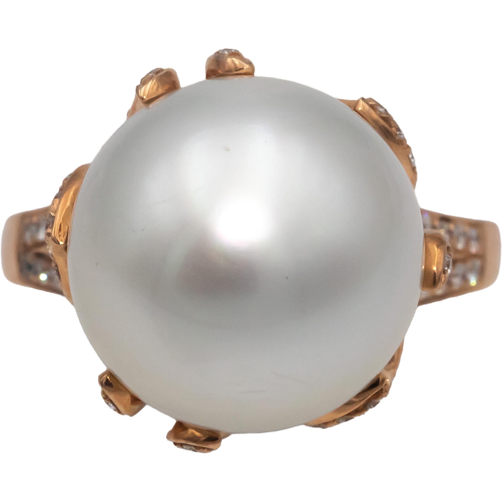 14k Rose Gold 14mm South Sea Pearl & VS Round Diamond Ring 0.60CT Size 8.5