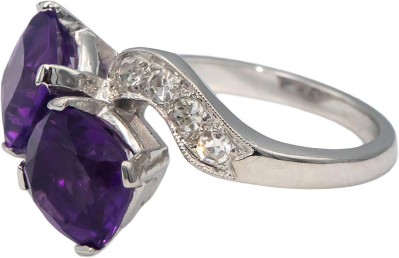 Estate Vintage Antique Platinum Diamond & Amethyst Ring 4.45CT Size 6.5