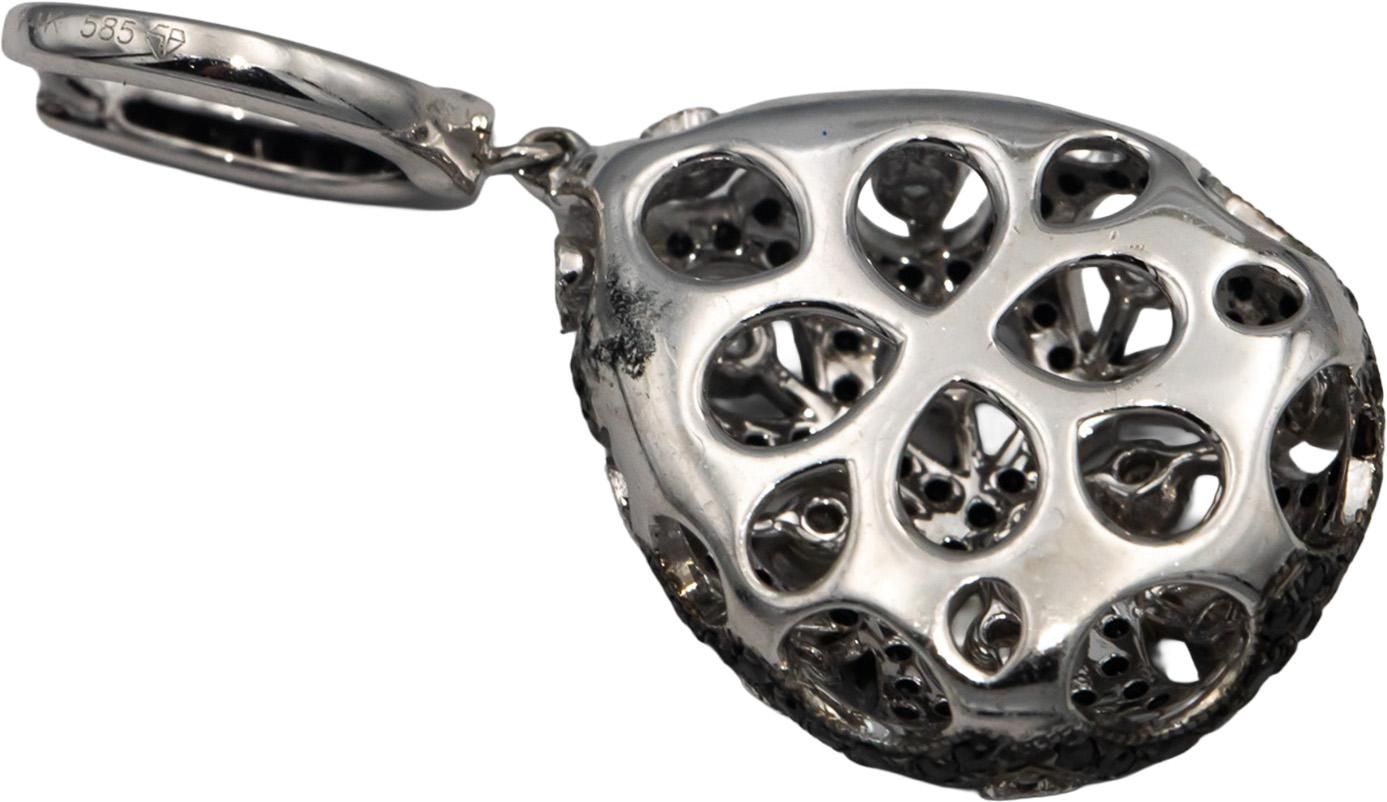 14k White Gold Round White & Black Diamond Cluster Drop Dangle Earrings 1.0CTW