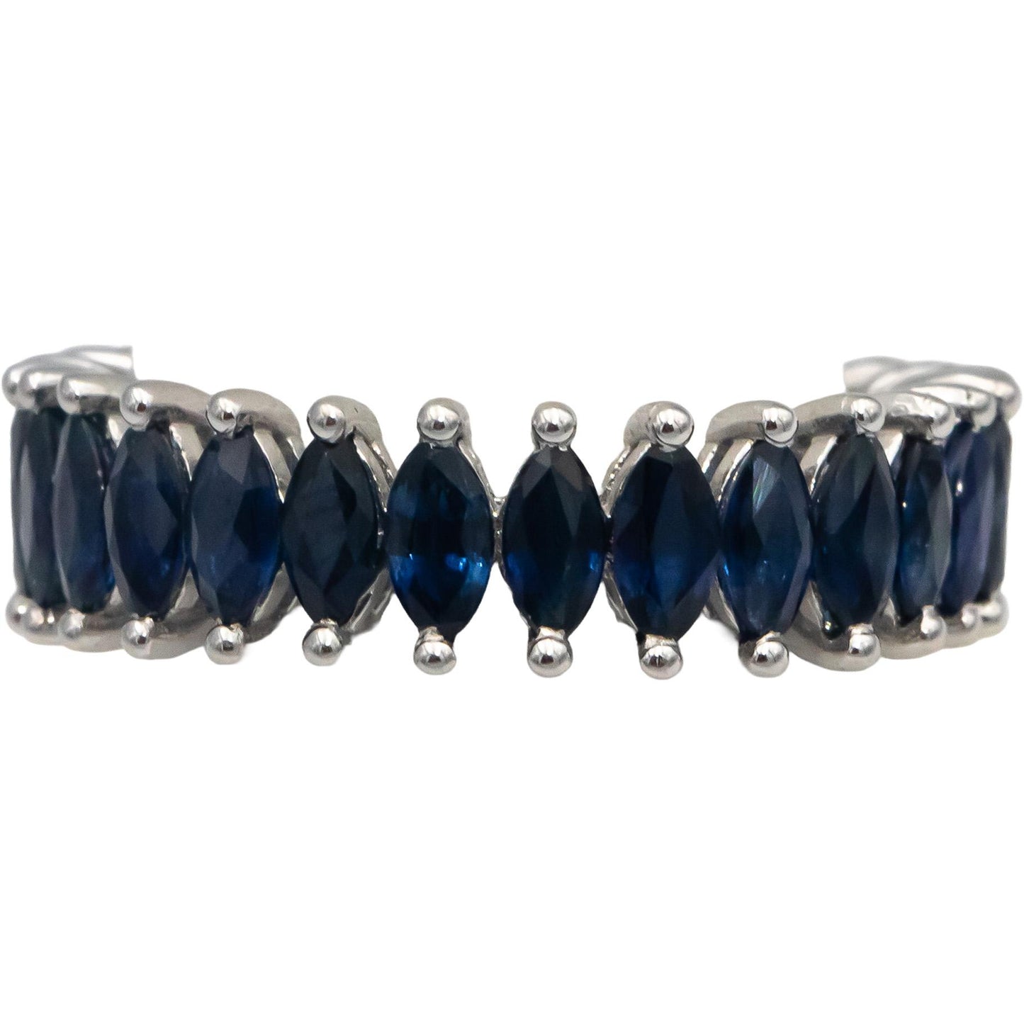 18k White Gold Marquise Cut Blue Sapphire Eternity Band Ring 4.40CT Size 7.5