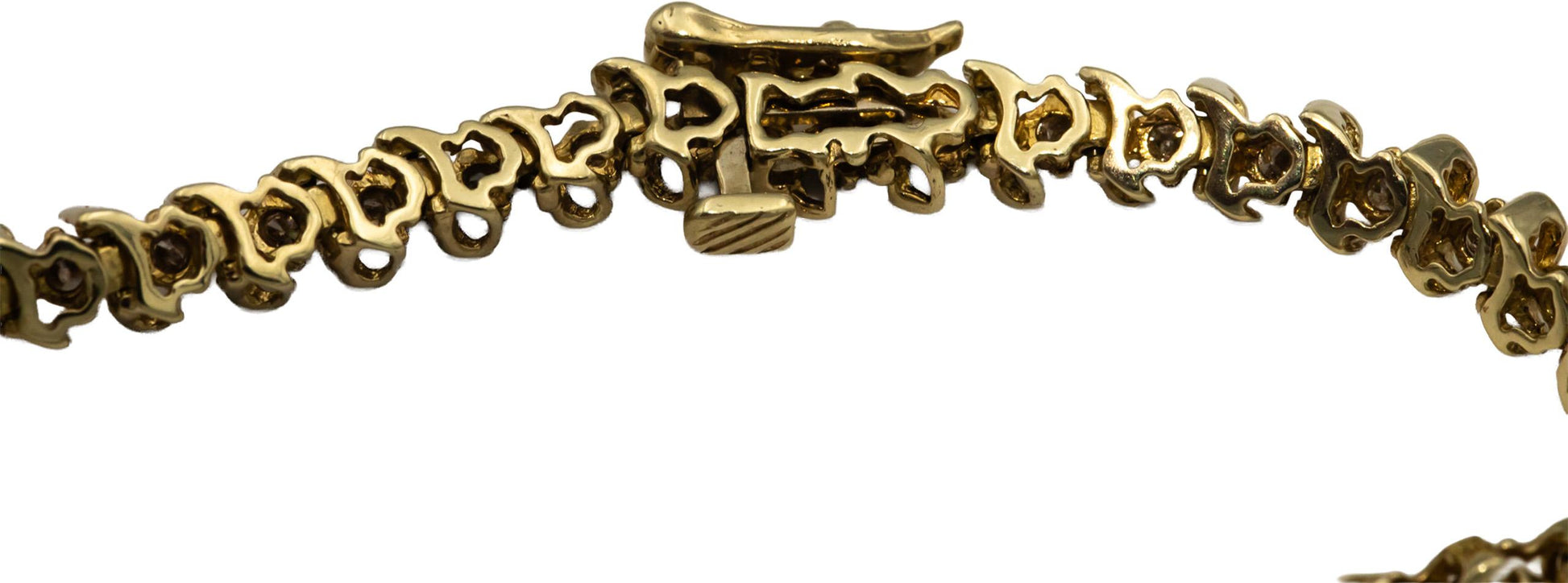 10k Yellow Gold Round Champagne Diamond S-Link Tennis Bracelet 1.50CTW