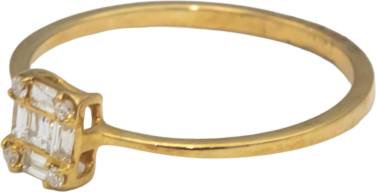 18k Yellow Gold Round & Emerald Cut Diamond Cluster Ring 0.15CT Size 7.25