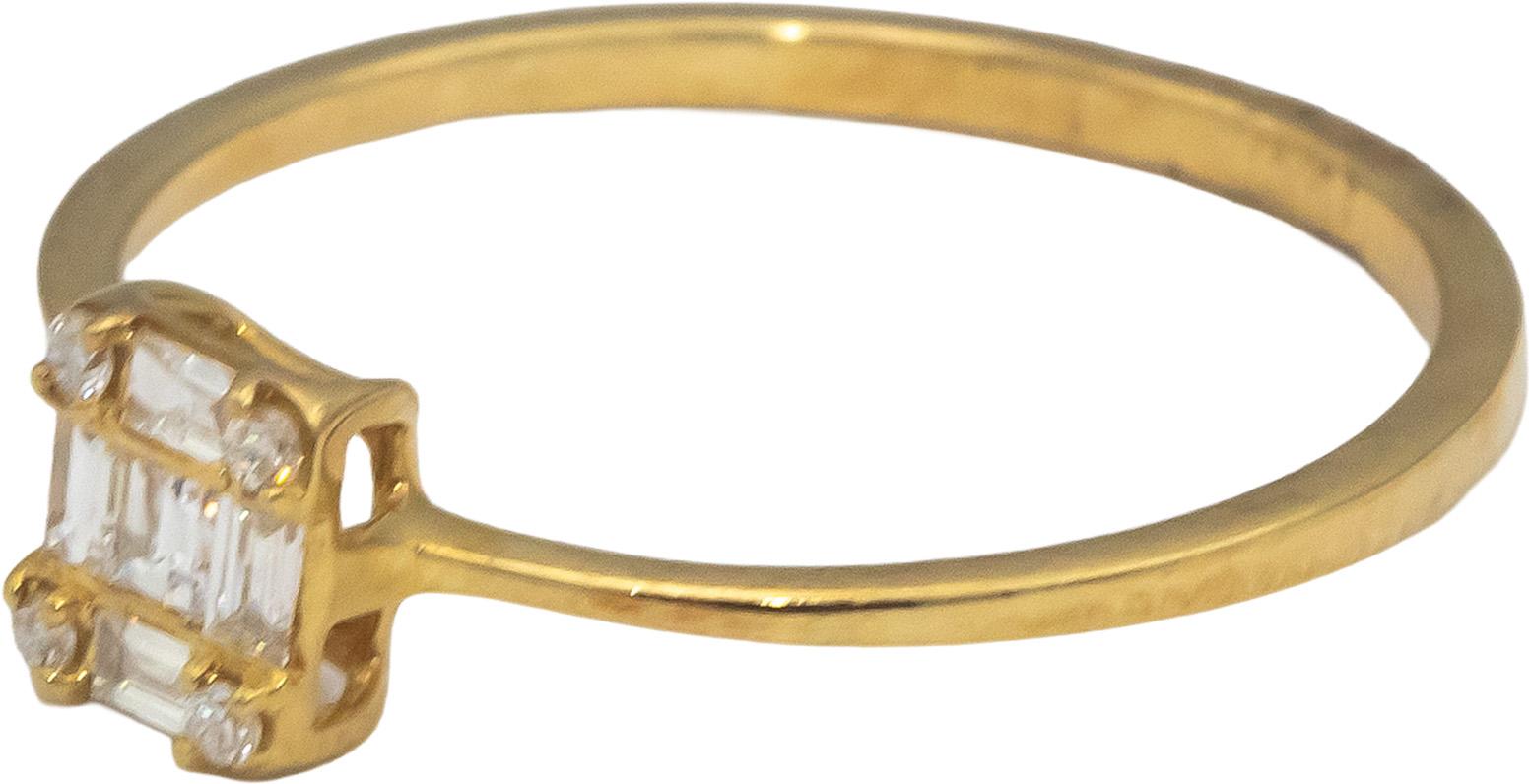 18k Yellow Gold Round & Emerald Cut Diamond Cluster Ring 0.15CT Size 7.25