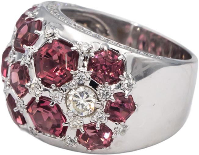 RARE UNIQUE 18k White Gold Tourmaline & Diamond Cocktail Ring 4.65CTW Size 7