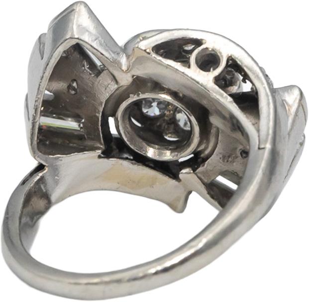 Vintage Antique Platinum VS Round and Emerald Cut Diamond Ring 1.0CT Size 4.5