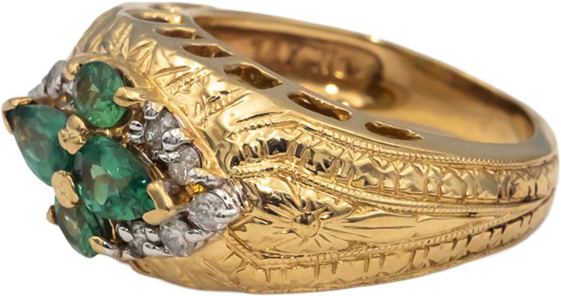 Vintage 14k Yellow Gold Diamond & Green Topaz Cocktail Ring 1.20CTW Size 7