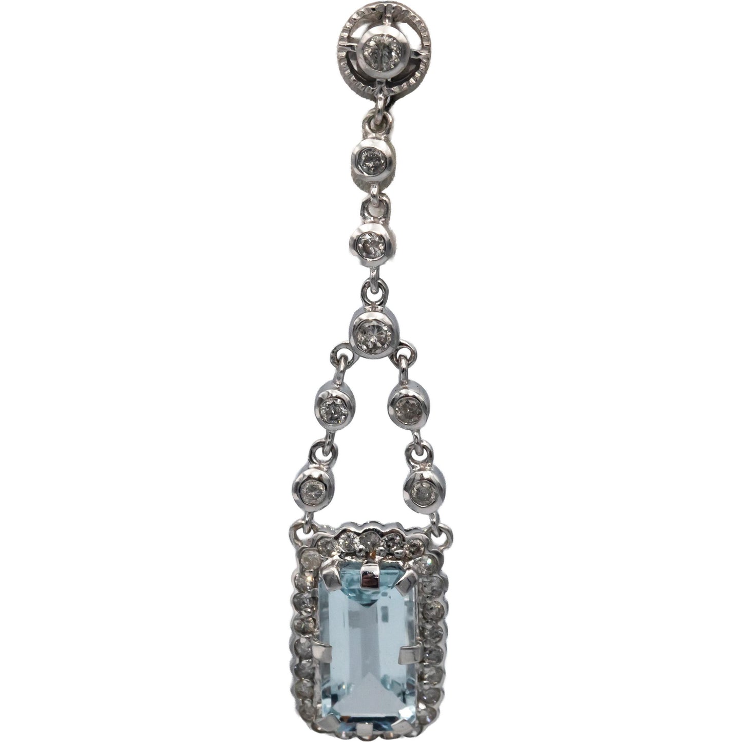 18k White Gold Diamond & Aquamarine Drop Dangle Earrings 3.75CTW