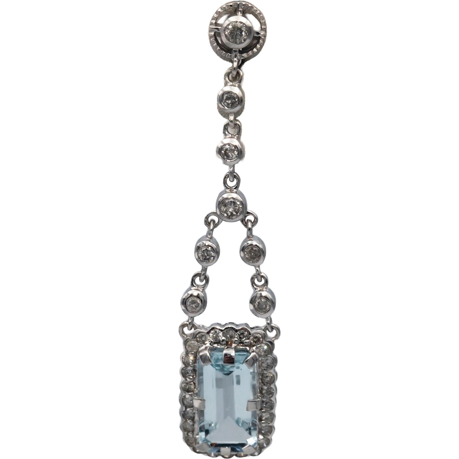 18k White Gold Diamond & Aquamarine Drop Dangle Earrings 3.75CTW