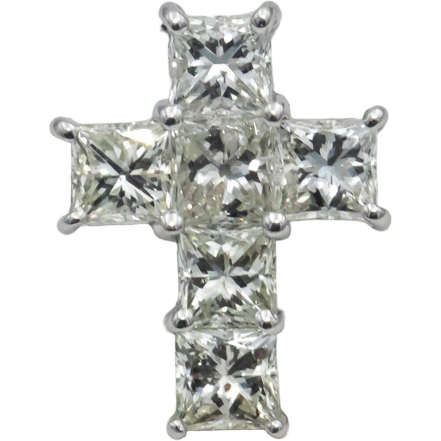 18k White Gold Princess Cut Diamond Cross Crucifix Pendant 1.46CT
