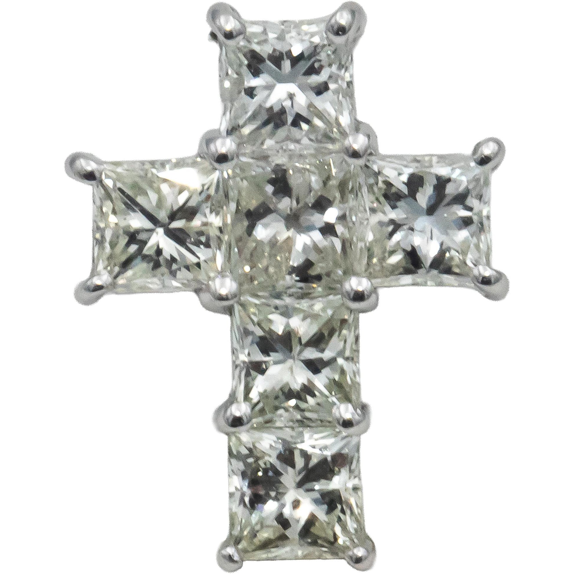 18k White Gold Princess Cut Diamond Cross Crucifix Pendant 1.46CT