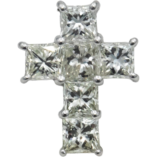 18k White Gold Princess Cut Diamond Cross Crucifix Pendant 1.46CT