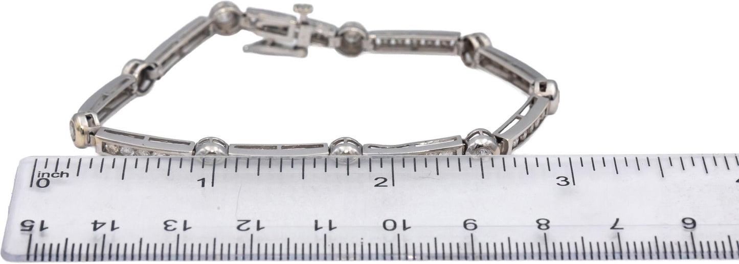 14k White Gold Round Diamond Fancy Link Bracelet 1.90CT