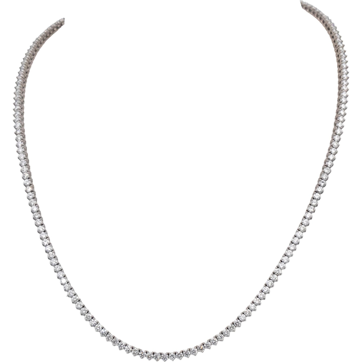 14k White Gold VS Round Three Prong Set Diamond Tennis Necklace 7.78CT