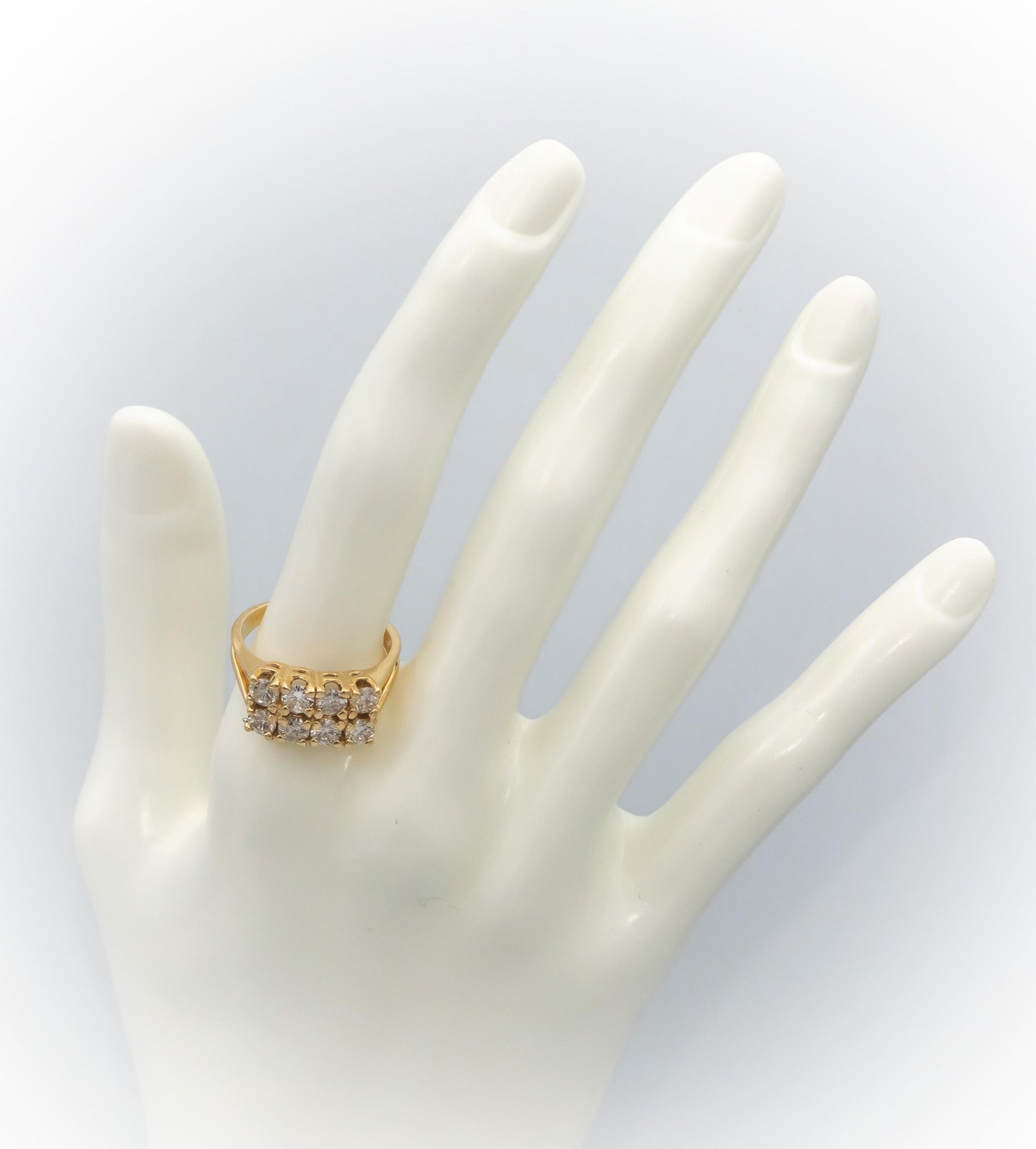 14k Yellow Gold Round Diamond Two Row Band Ring 1.50CT Size 8.25