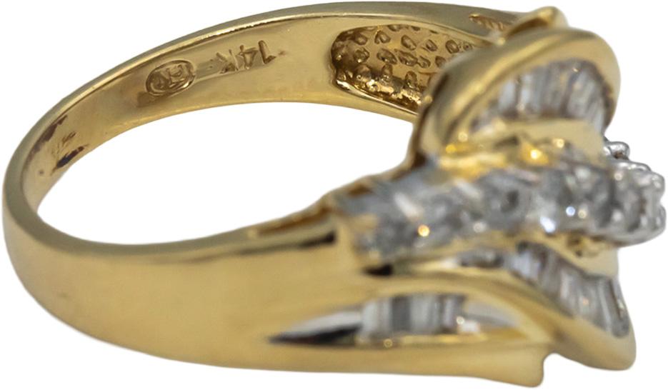 14k Yellow Gold Round & Baguette Cut Diamond Cocktail Ring 0.75CT Size 7