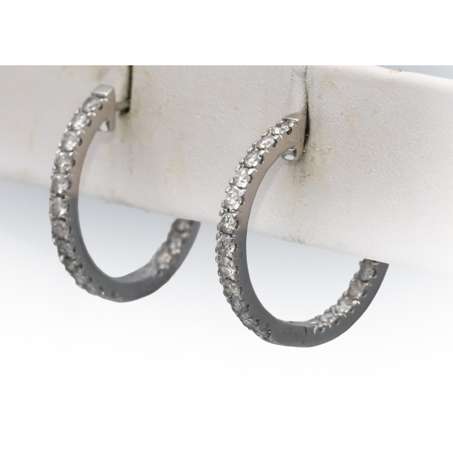 10k White Gold Round Diamond Inside Out Hoop Earrings 1.50CT