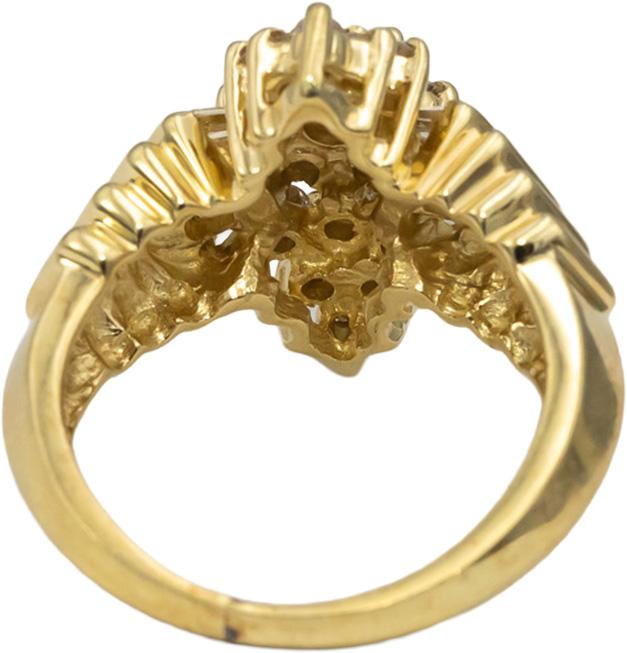 14k Yellow Gold Round and Baguette Cut Diamond Cluster Ring 1.0CT Size 6.25