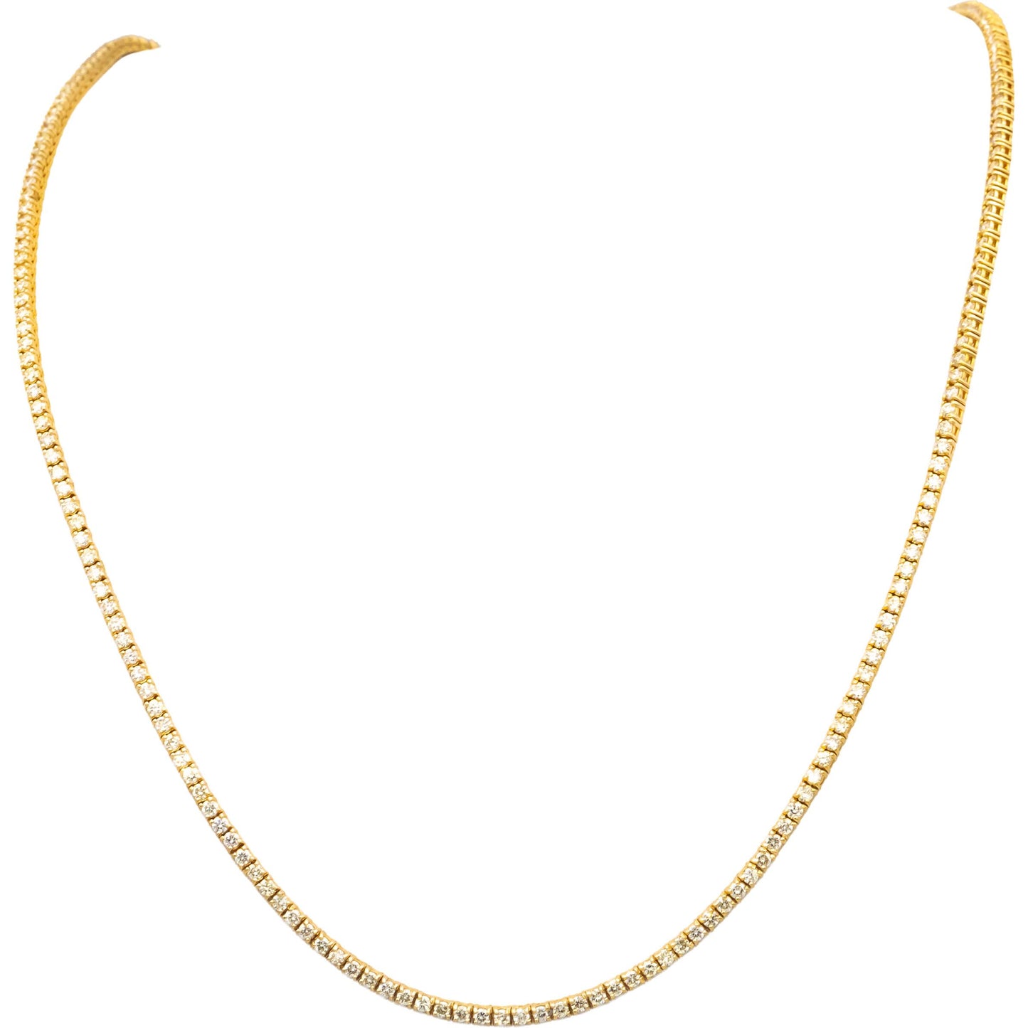 14k Yellow Gold VS Round Diamond Tennis Necklace 6.50CT