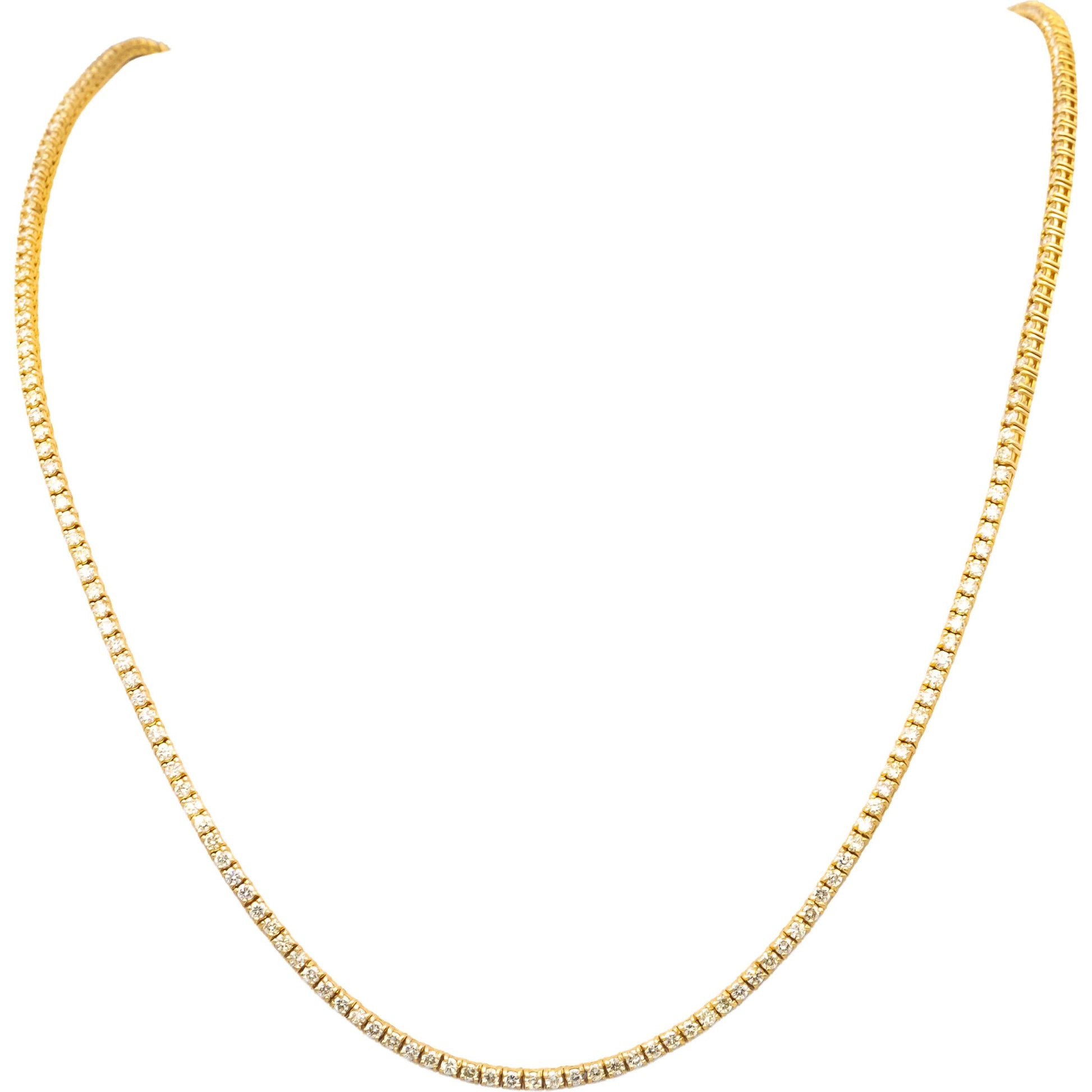 14k Yellow Gold VS Round Diamond Tennis Necklace 6.50CT