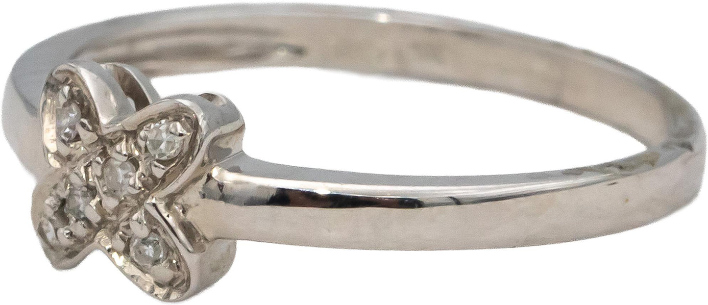 14k White Gold Round Diamond "X" Band Ring 0.03CT Size 6.25