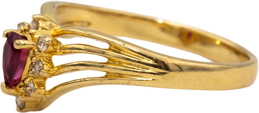 14k Yellow Gold Pear Ruby and Round Diamond Cocktail Ring 0.25CT Size 6.75