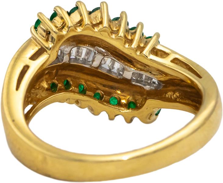 14k Yellow Gold Baguette Diamond Round Emerald Cocktail Ring 0.50CT Size 6.75