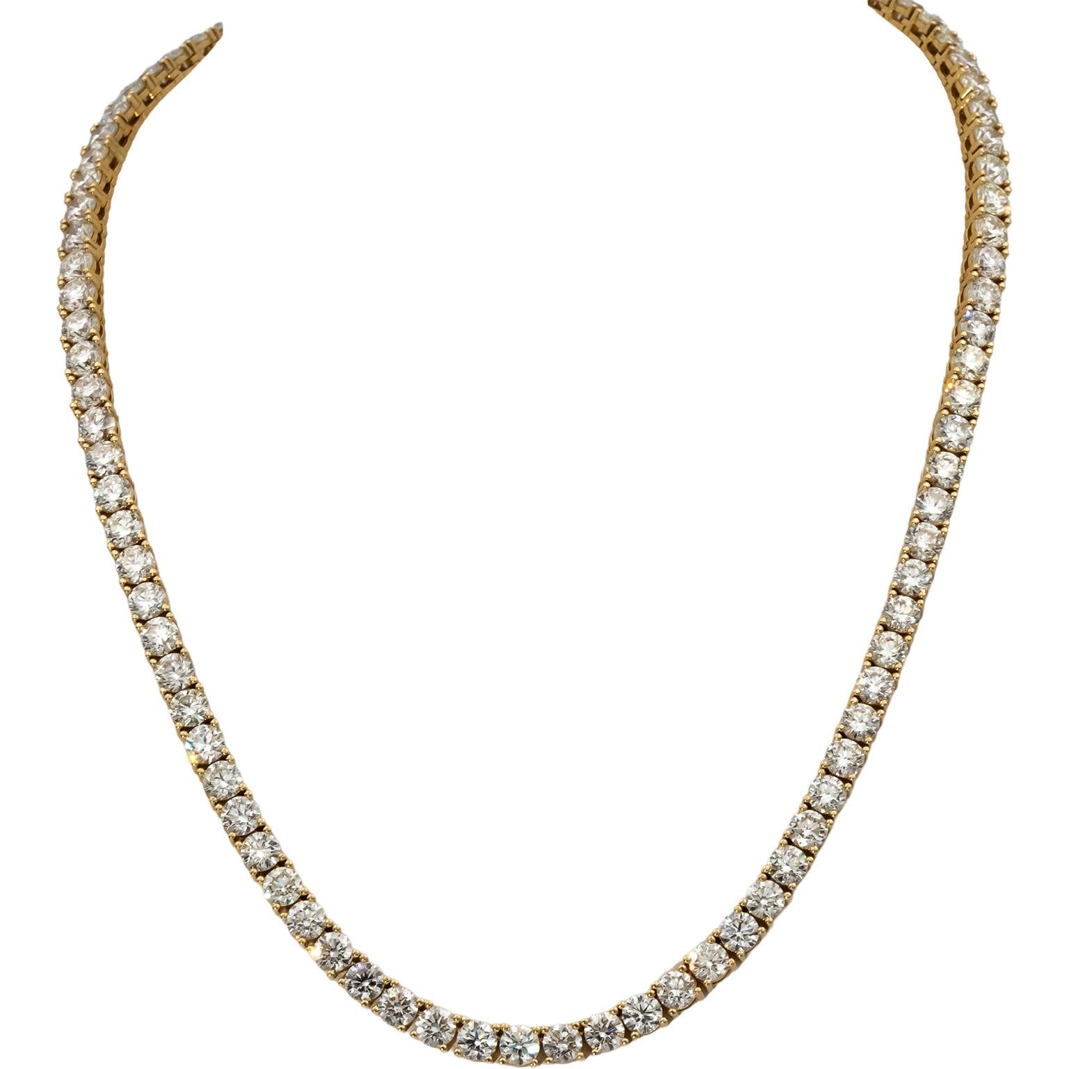 14k Yellow Gold Round Diamond Tennis Necklace 36.55CT